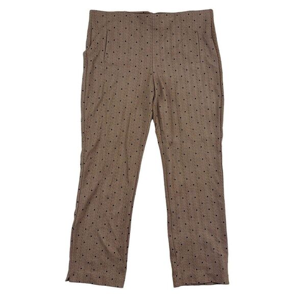 Chico's Brown Herringbone Polka Dot Pull On Straight Leg Pants 16R (3R) Stretch - Picture 1 of 10